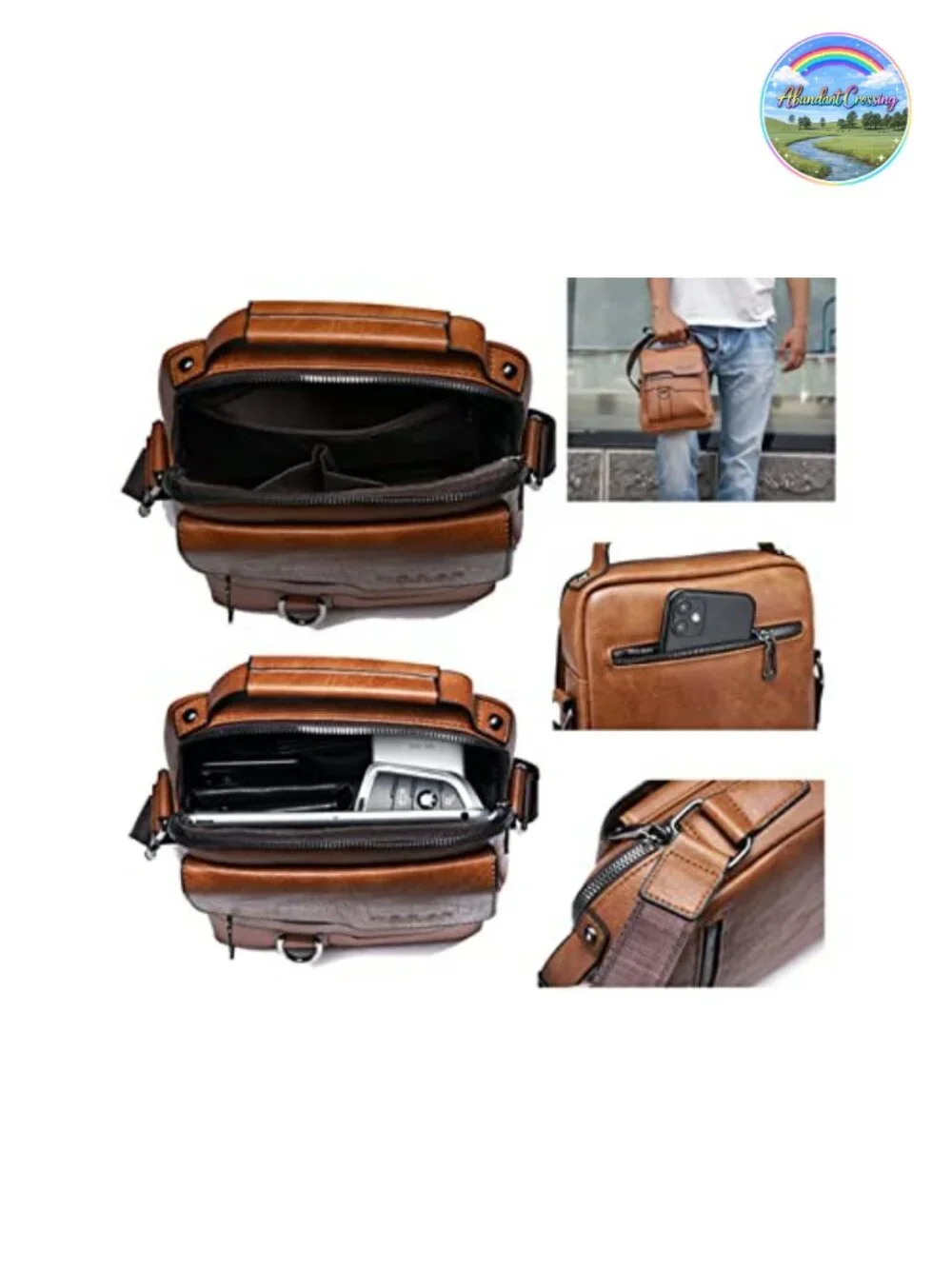 Vintage Style PU Leather Messenger Bag Crossbody Shoulder Bag for Men